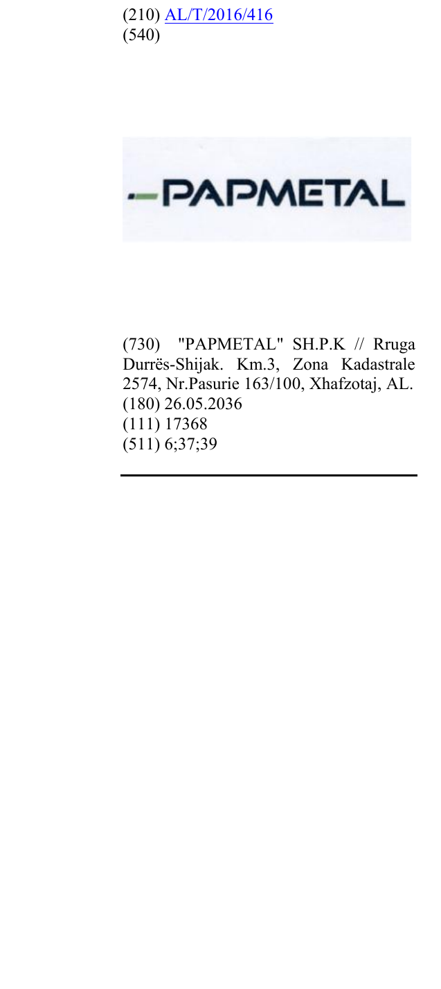 Zëri i markës PAPMETAL në buletin