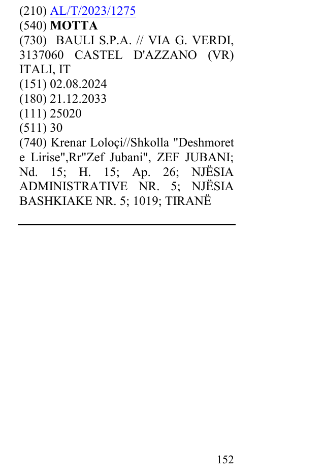 Zëri i markës MOTTA në buletin
