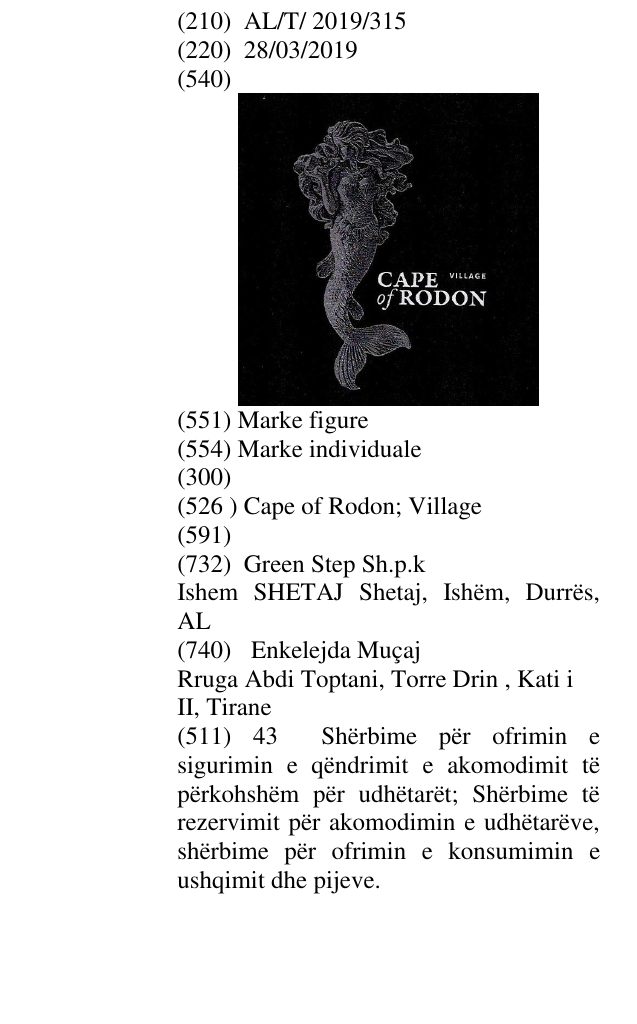 Zëri i markës Cape of Rodon; Village në buletin