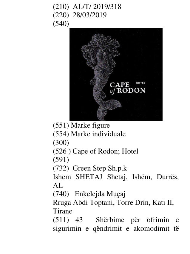 Zëri i markës Cape of Rodon; Hotel në buletin