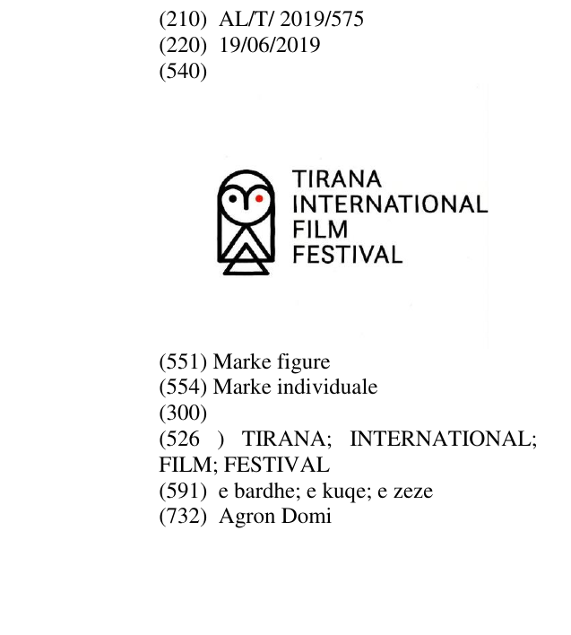 Zëri i markës TIRANA; INTERNATIONAL; FILM; FESTIVAL në buletin