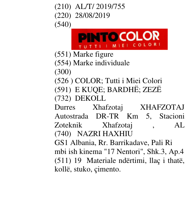 Zëri i markës COLOR; Tutti i Miei Colori në buletin