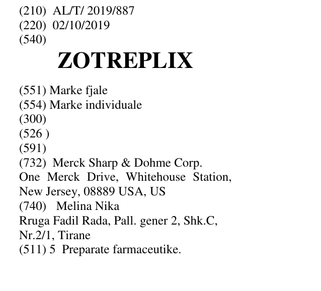 Zëri i markës ZOTREPLIX në buletin