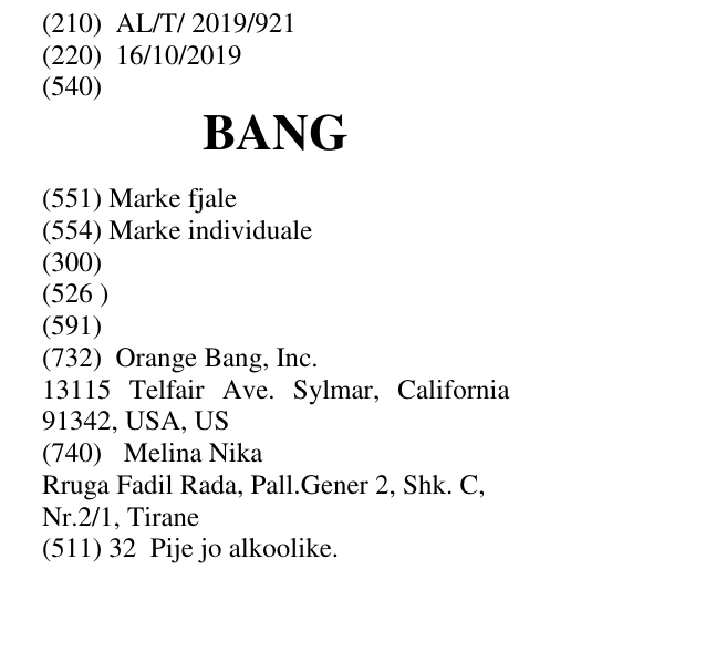 Zëri i markës BANG në buletin