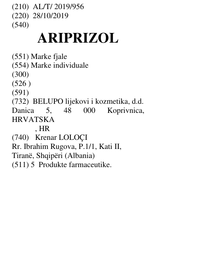 Zëri i markës ARIPRIZOL në buletin