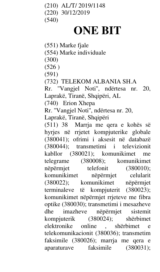 Zëri i markës ONE BIT në buletin