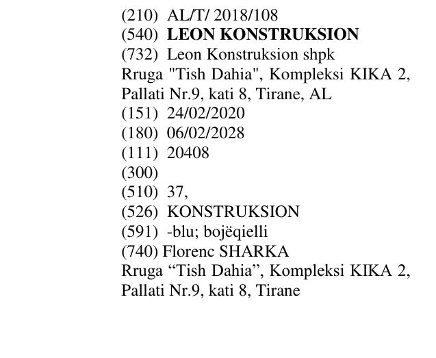 Zëri i markës LEON KONSTRUKSION në buletin