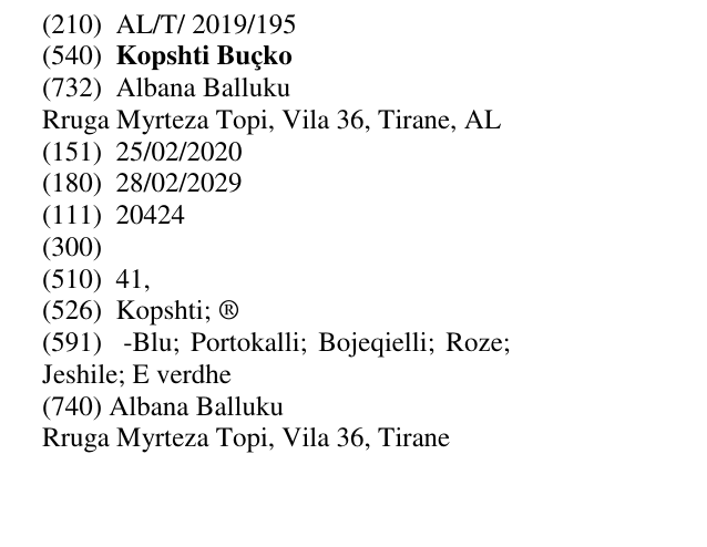 Zëri i markës Kopshti Buçko në buletin