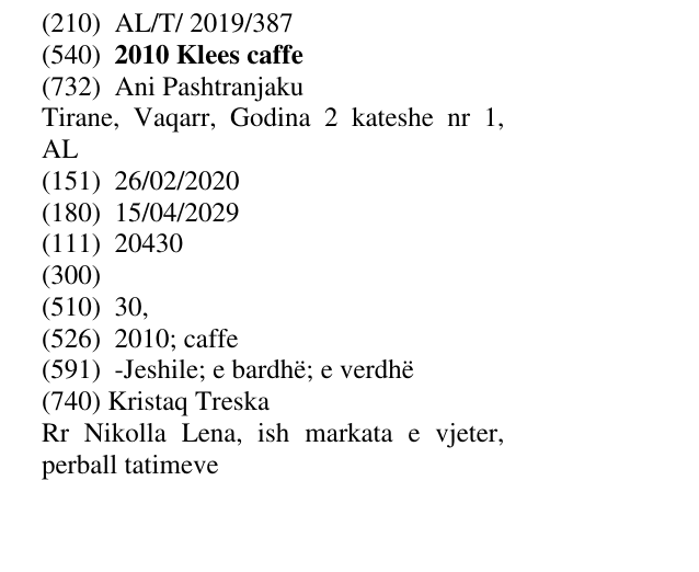 Zëri i markës 2010 Klees caffe në buletin