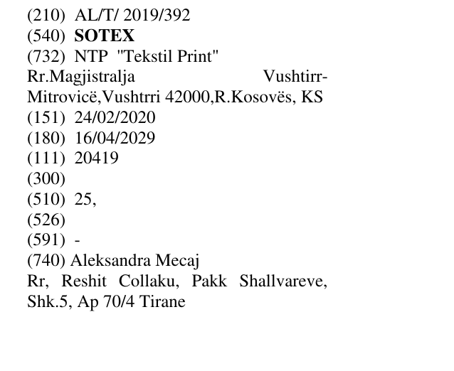 Zëri i markës SOTEX në buletin