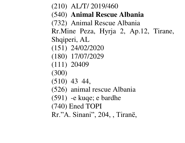 Zëri i markës Animal Rescue Albania në buletin