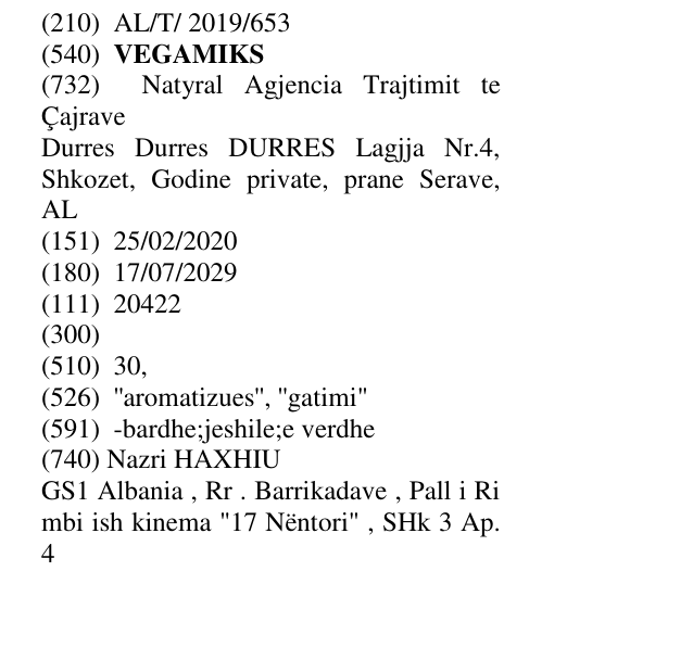 Zëri i markës VEGAMIKS në buletin