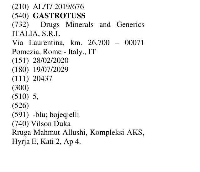 Zëri i markës GASTROTUSS në buletin