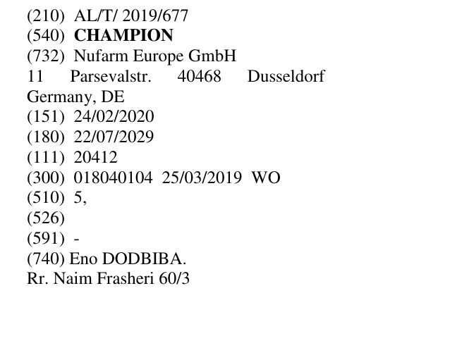 Zëri i markës CHAMPION në buletin