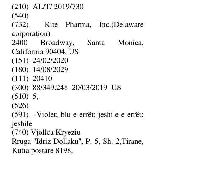 Zëri i markës AL/T/2019/730 në buletin