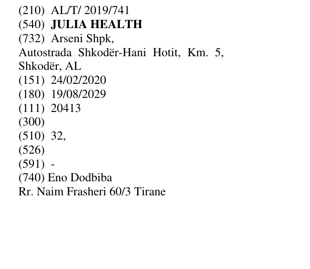 Zëri i markës JULIA HEALTH në buletin