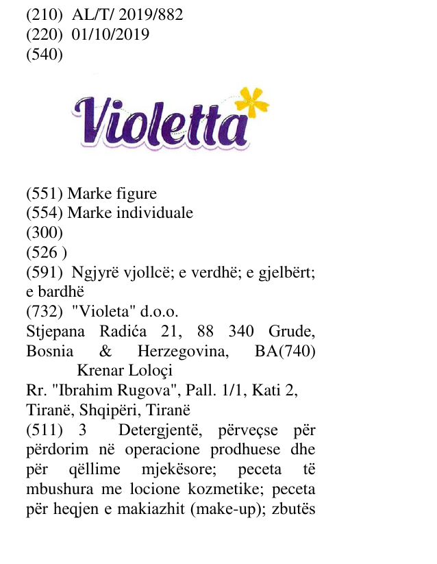 Zëri i markës Violetta në buletin