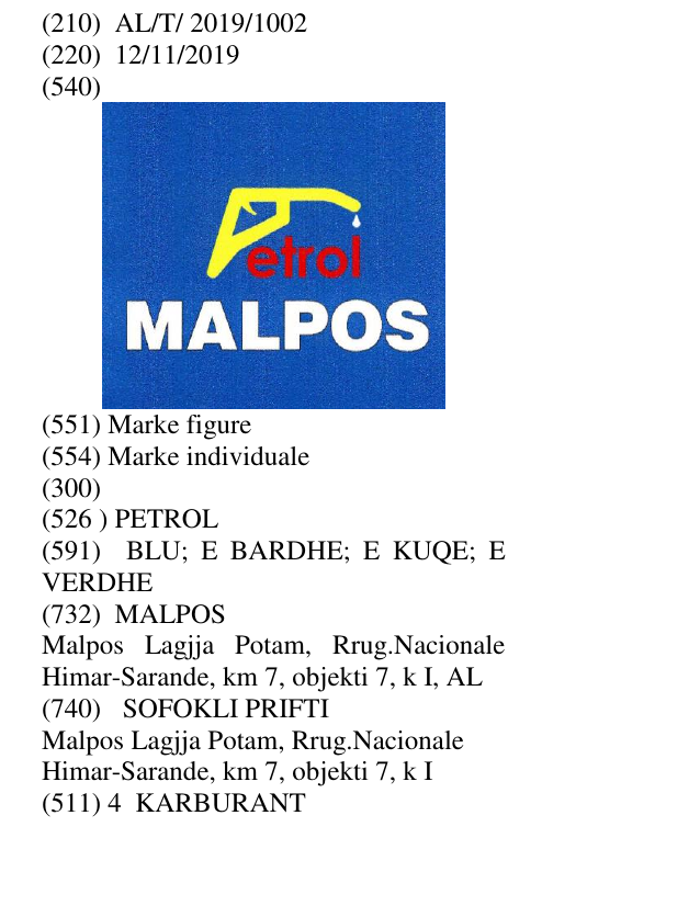 Zëri i markës PETROL në buletin