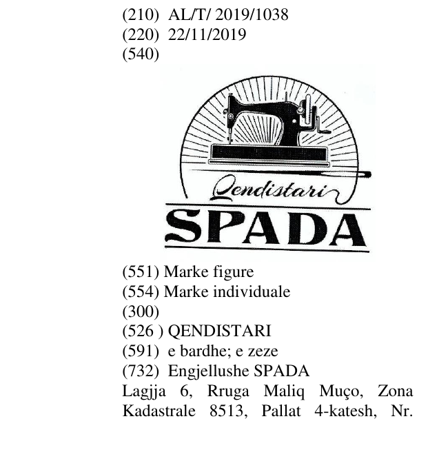 Zëri i markës QENDISTARI në buletin