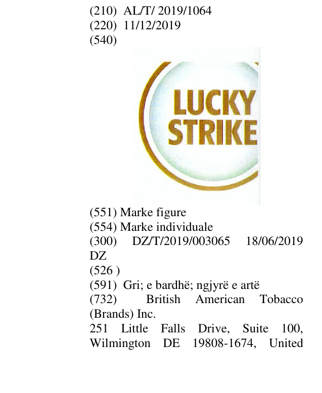 Zëri i markës LUCKY STRIKE në buletin