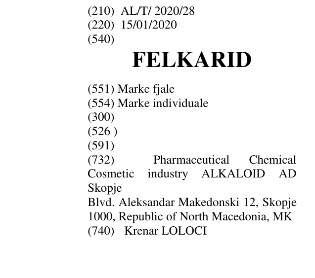 Zëri i markës FELKARID në buletin