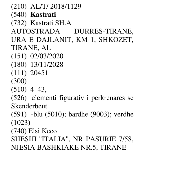 Zëri i markës Kastrati në buletin