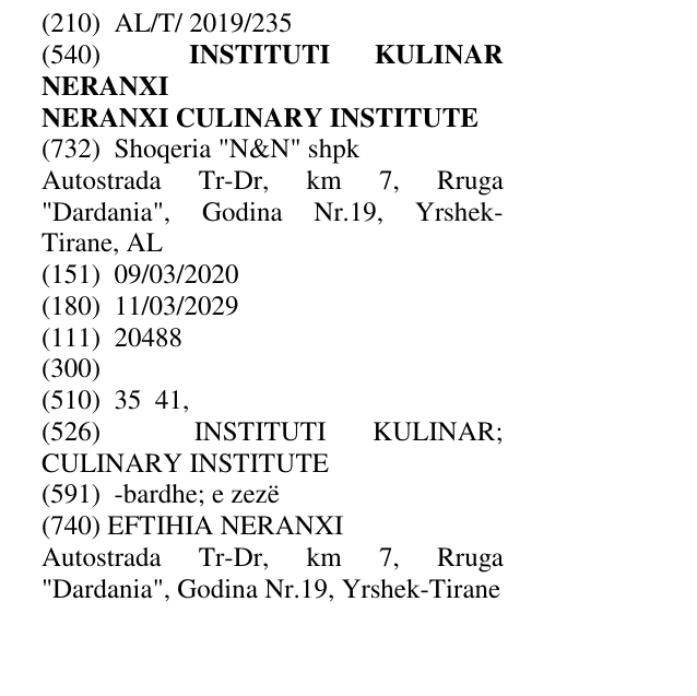 Zëri i markës INSTITUTI KULINAR NERANXI NERANXI CULINARY INSTITUTE në buletin