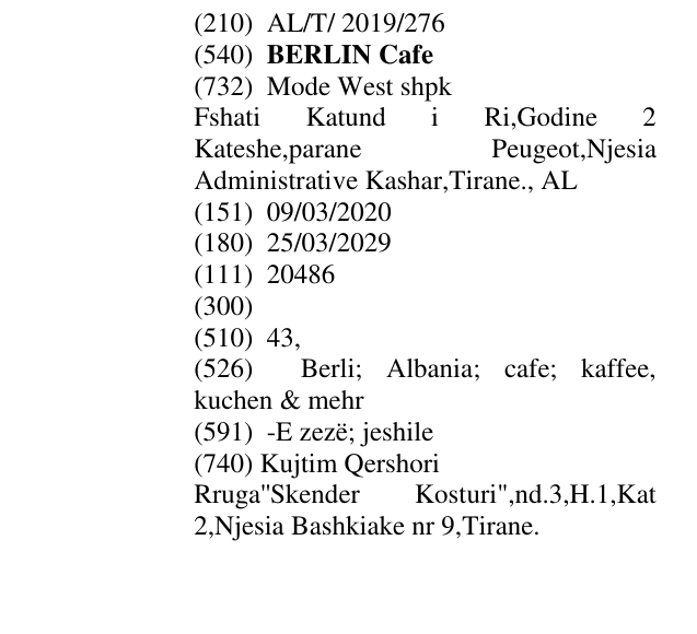 Zëri i markës BERLIN Cafe në buletin