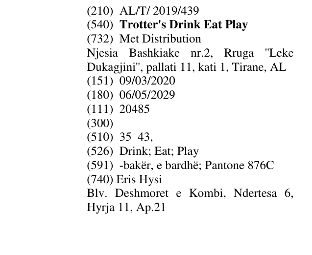 Zëri i markës Trotter's Drink Eat Play në buletin