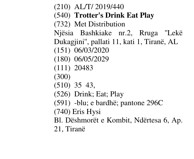 Zëri i markës Trotter's Drink Eat Play në buletin
