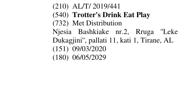 Zëri i markës Trotter's Drink Eat Play në buletin