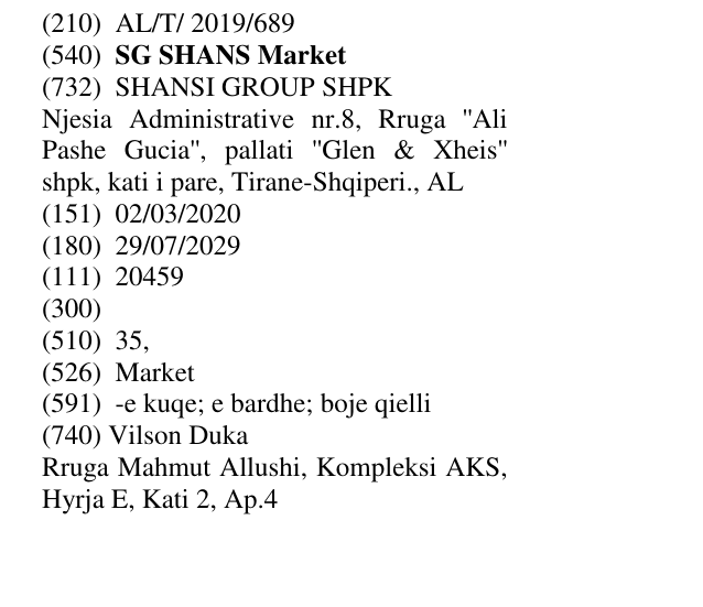 Zëri i markës SG SHANS Market në buletin