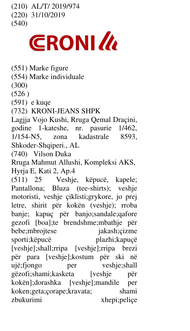 Zëri i markës CRONI në buletin