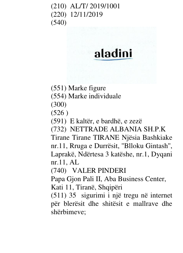 Zëri i markës aladini në buletin