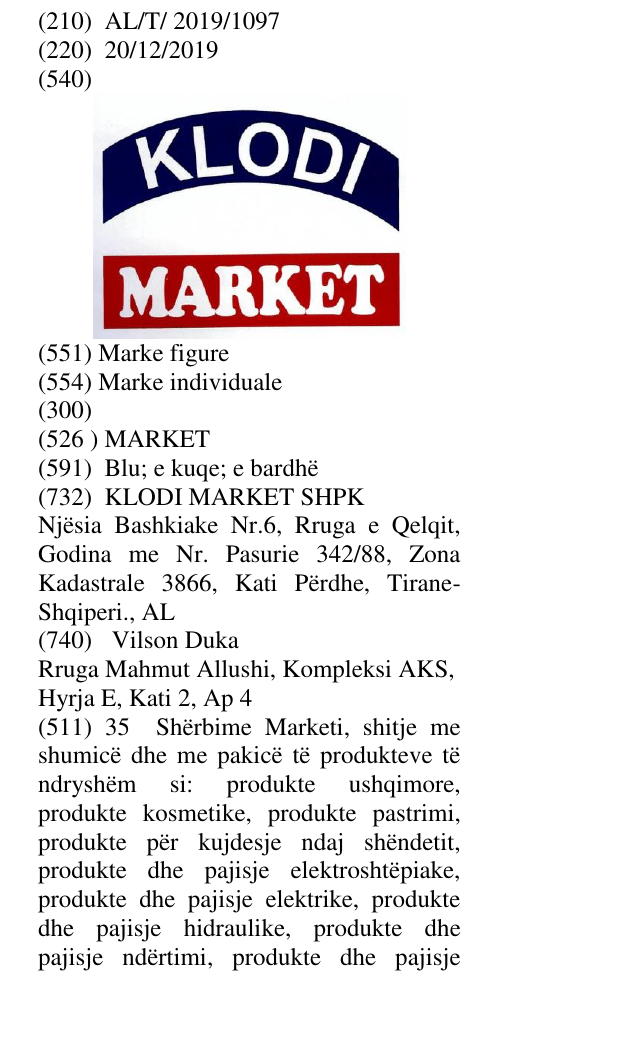 Zëri i markës MARKET në buletin
