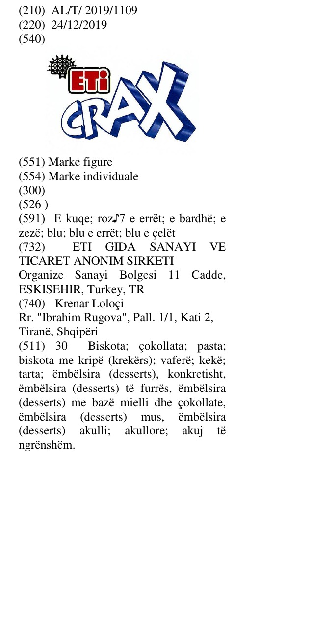 Zëri i markës ETİ CRAX në buletin