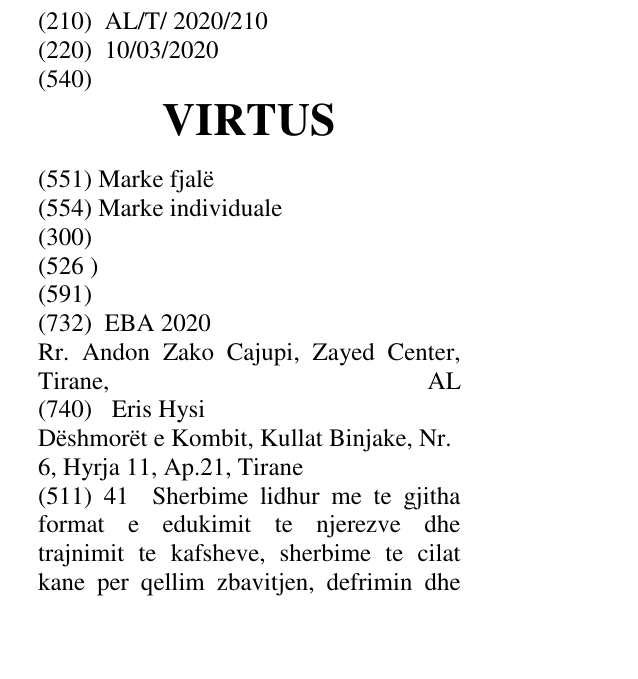 Zëri i markës VIRTUS në buletin
