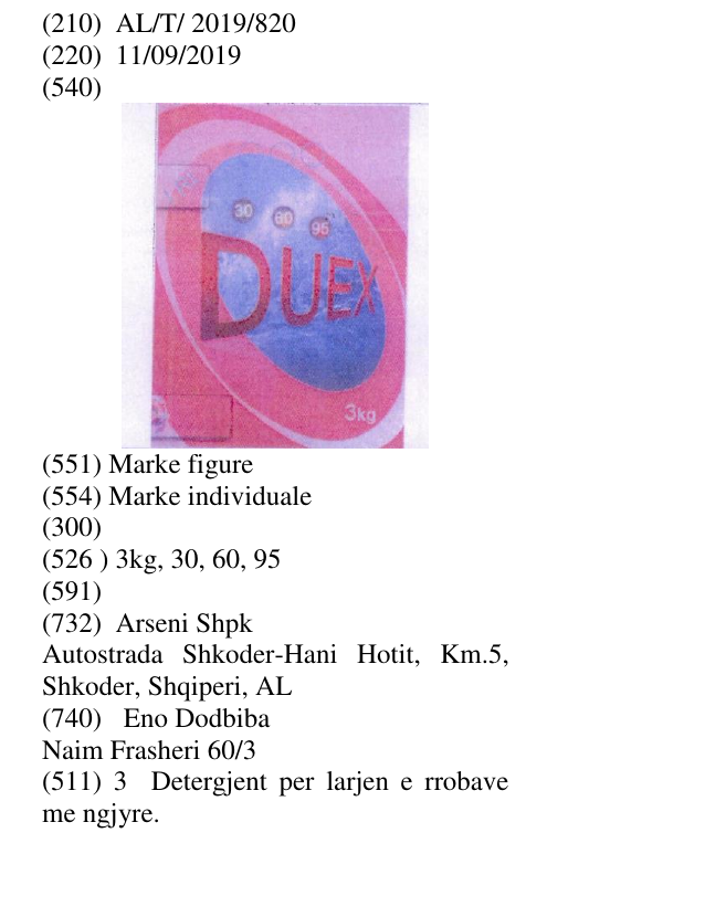 Zëri i markës 3kg, 30, 60, 95 në buletin