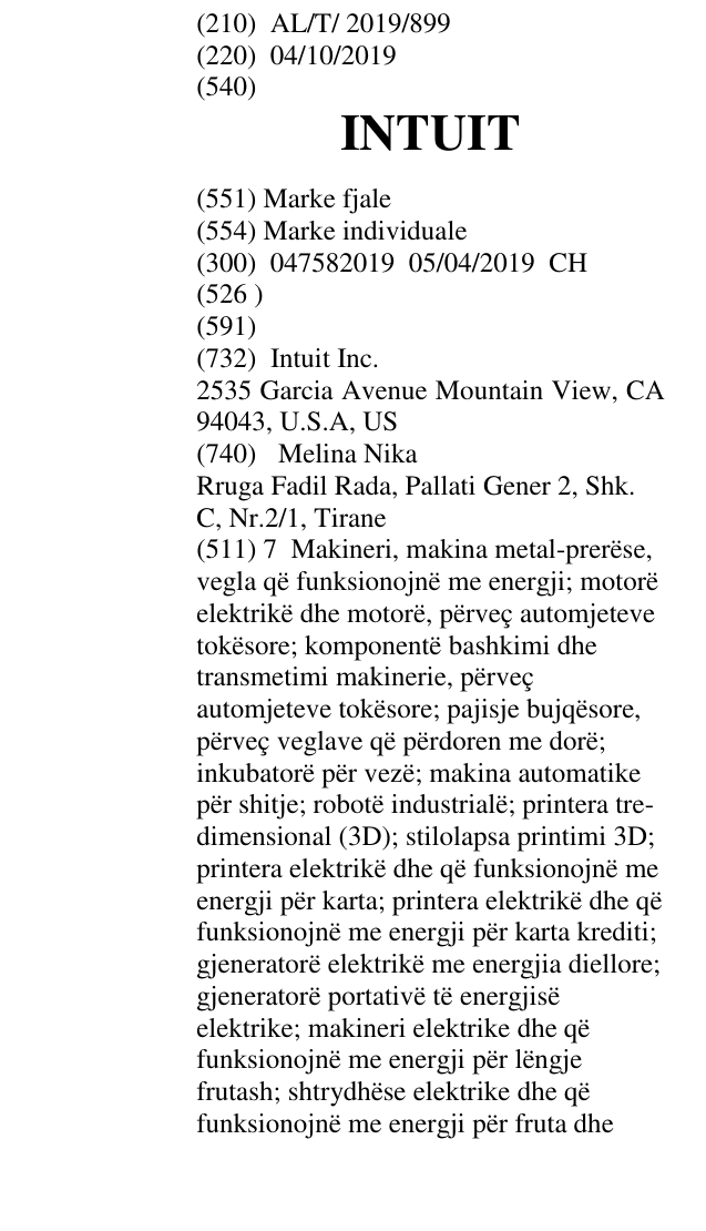 Zëri i markës INTUIT në buletin