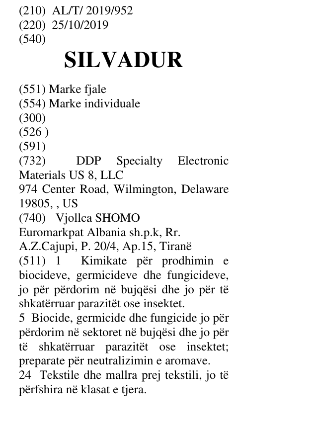 Zëri i markës SILVADUR në buletin