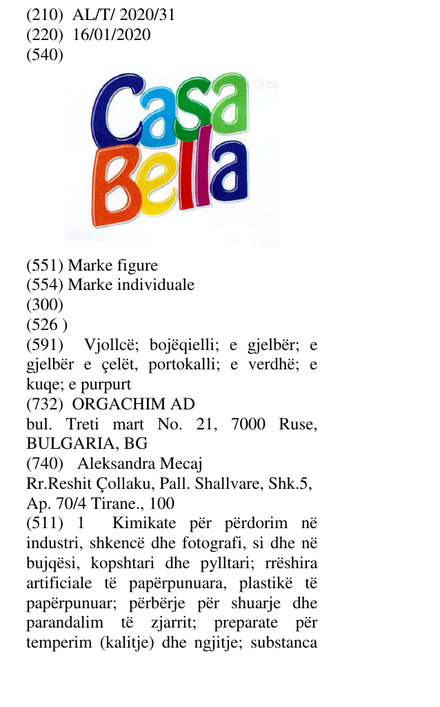 Zëri i markës Casa Bella në buletin