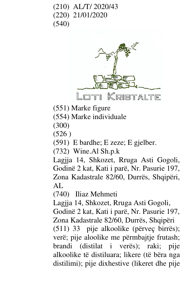 Zëri i markës LOTI KRISTALTE në buletin