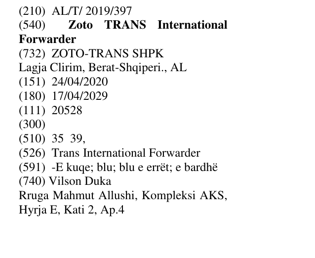 Zëri i markës Zoto TRANS International Forwarder në buletin