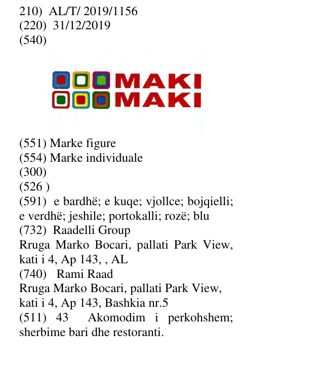 Zëri i markës MAKI MAKI në buletin