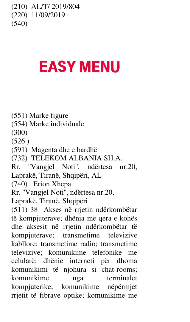 Zëri i markës EASY MENU në buletin
