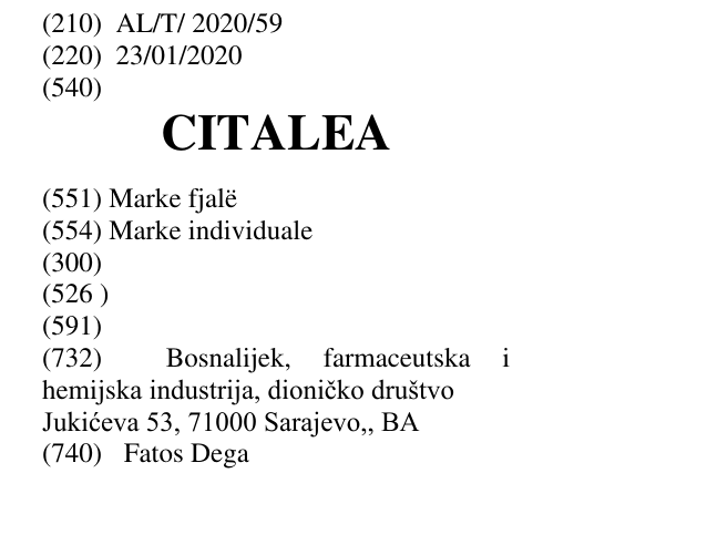 Zëri i markës CITALEA në buletin
