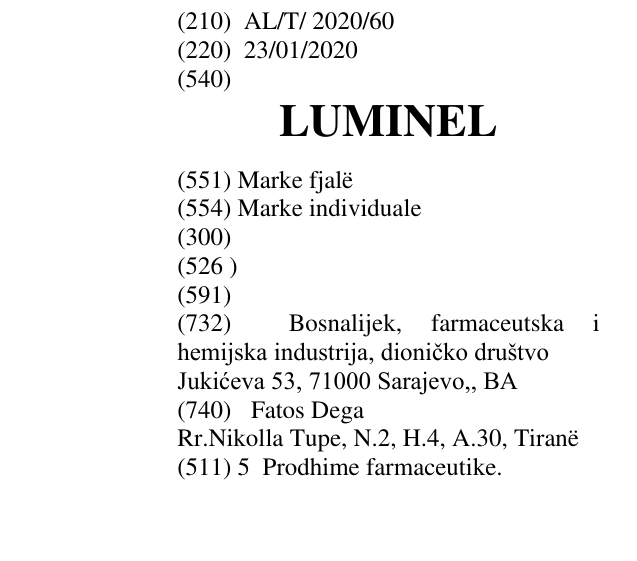 Der Eintrag der Marke LUMINEL im Bulletin