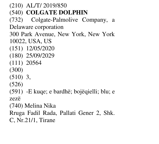 Zëri i markës COLGATE DOLPHIN në buletin