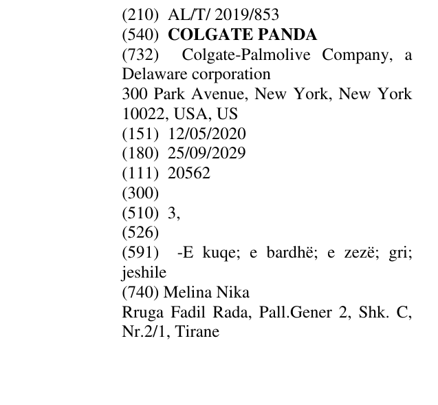 Zëri i markës COLGATE PANDA në buletin