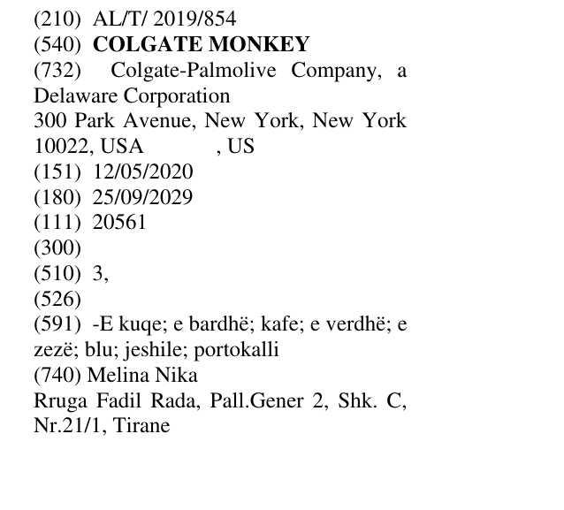 Zëri i markës COLGATE MONKEY në buletin